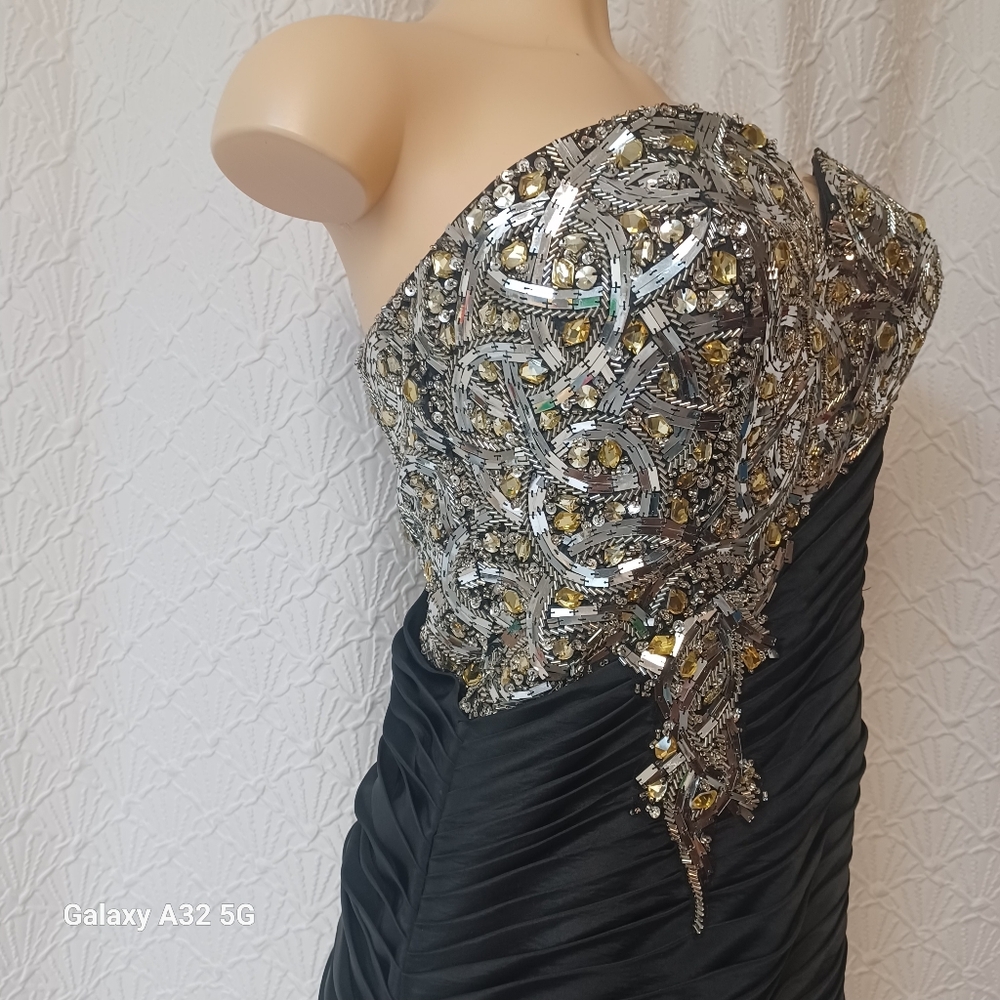 Kiss Kiss Formal Black and Silver Strapless Dress Women Size 10 - Picture 7 of 16